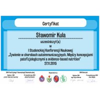 Sławomir Kula - Dietetyk Poznań - Certyfikat Konferencja Choroby Autoimmunizacyjne